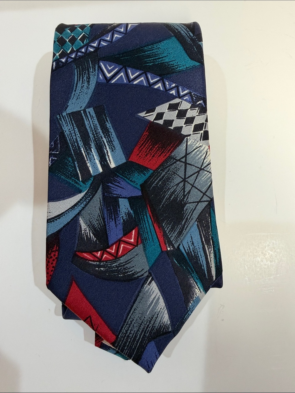 Vintage Pierre Cardin 100% Silk Men's Abstract Pattern Blue and Red Tie